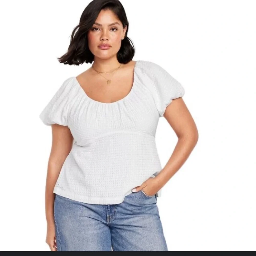 Old Navy White Puff Sleeve Cropped Blouse